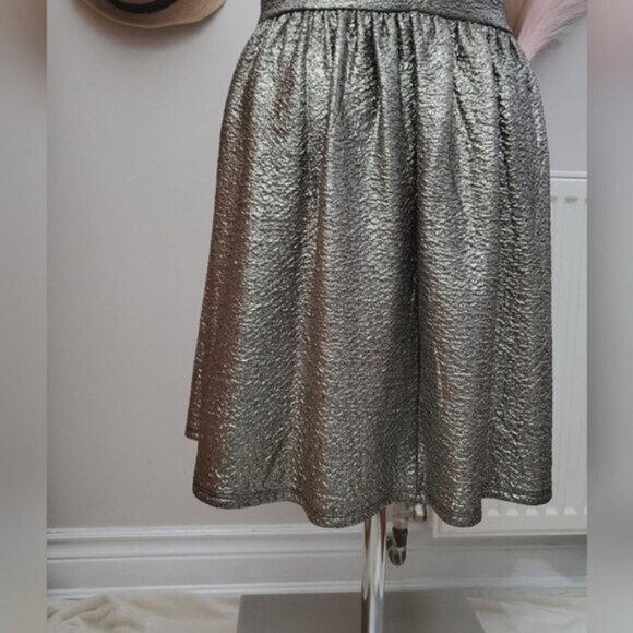 EVENING- One Clothing- Warm Silver-Metallic Skater Pleated Party Dress- Small - Picture 14 of 16